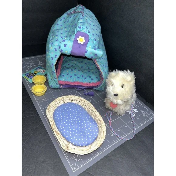 American Girl Doll Coconut Dog With Carrier Bowls Leash Pillow Dog Bed And Food - Picture 4 of 9